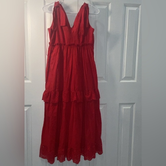 Zara Red Tiered Ruffled Maxi Dress for Wedding Guest - Picture 5 of 11